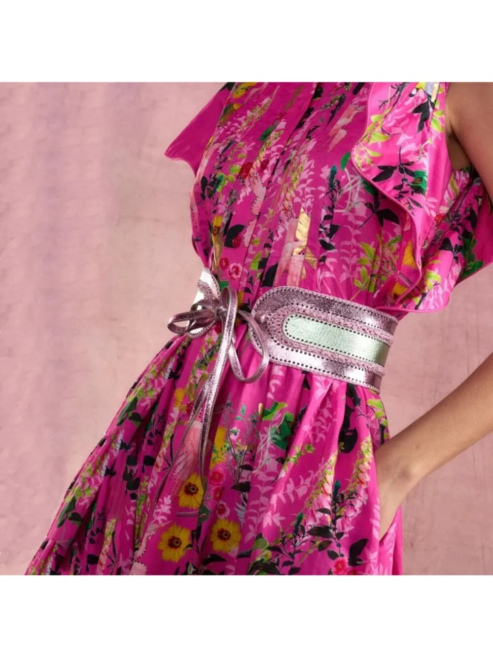 Cynthia Rowley Pink and Green Metallic Lace-Up Waist Belt - Picture 4 of 8